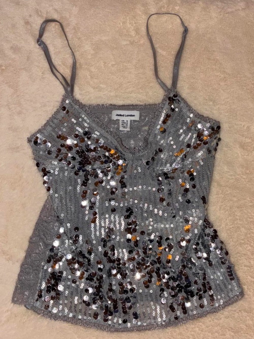 Jaded London Silver Sequin Top